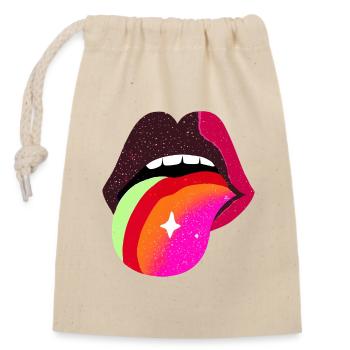 Prismatische Zunge Pop Lippen - Verschließbarer Geschenkbeutel aus Baumwolle (14x20cm) - Natur - Vorne