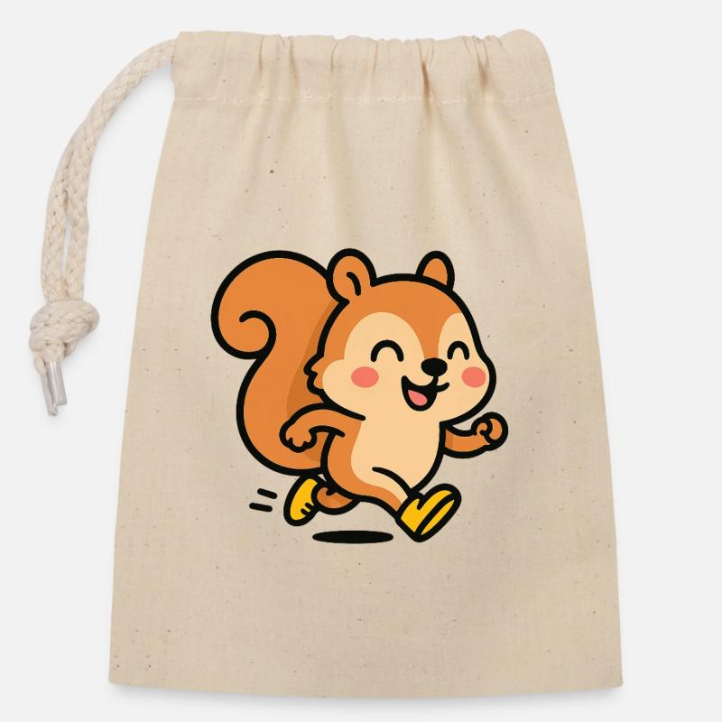 Écureuil heureux en cavale - Sac cadeau en coton avec cordon (14 x 20 cm) - nature