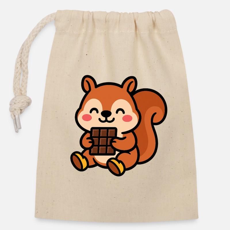 Eichhörnchen mit Schokoriegel - Verschließbarer Geschenkbeutel aus Baumwolle (14x20cm) - Natur