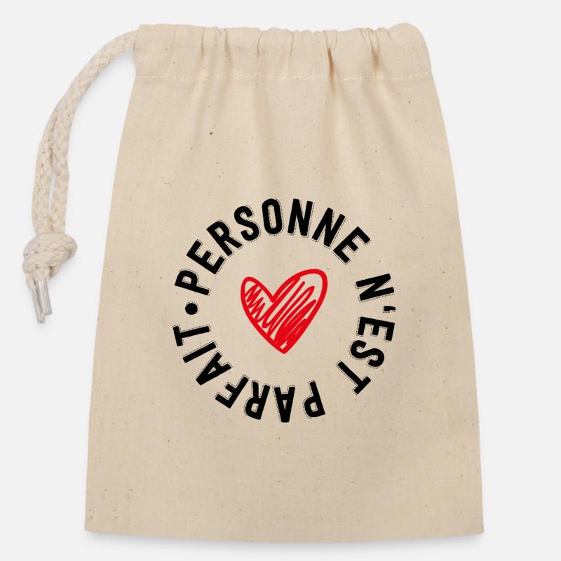 "personne n'est parfait" - Closable cotton gift bag (14x20cm) - nature