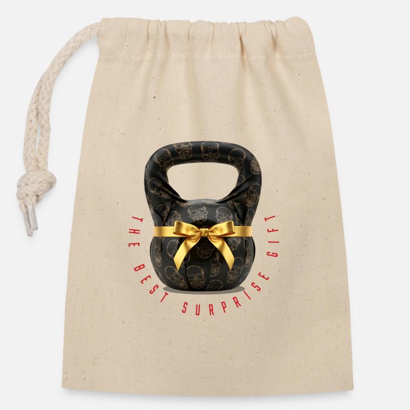 Kettlebell - das beste Überraschungsgeschenk für ihn. - Verschließbarer Geschenkbeutel aus Baumwolle (14x20cm) - Natur