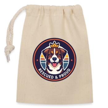 Rescued & Proud Round Dog Emblem - Closable cotton gift bag (14x20cm) - nature - Front