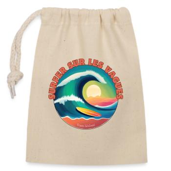 Surfing the waves - Closable cotton gift bag (14x20cm) - nature - Front