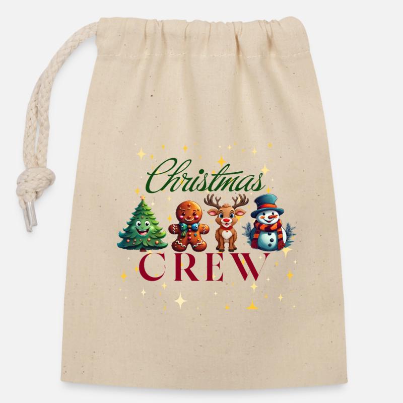 Christmas Crew Motifs - Closable cotton gift bag (14x20cm) - nature
