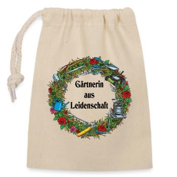 Motif de couronne d’outil de jardin - Sac cadeau en coton avec cordon (14 x 20 cm) - nature - Devant