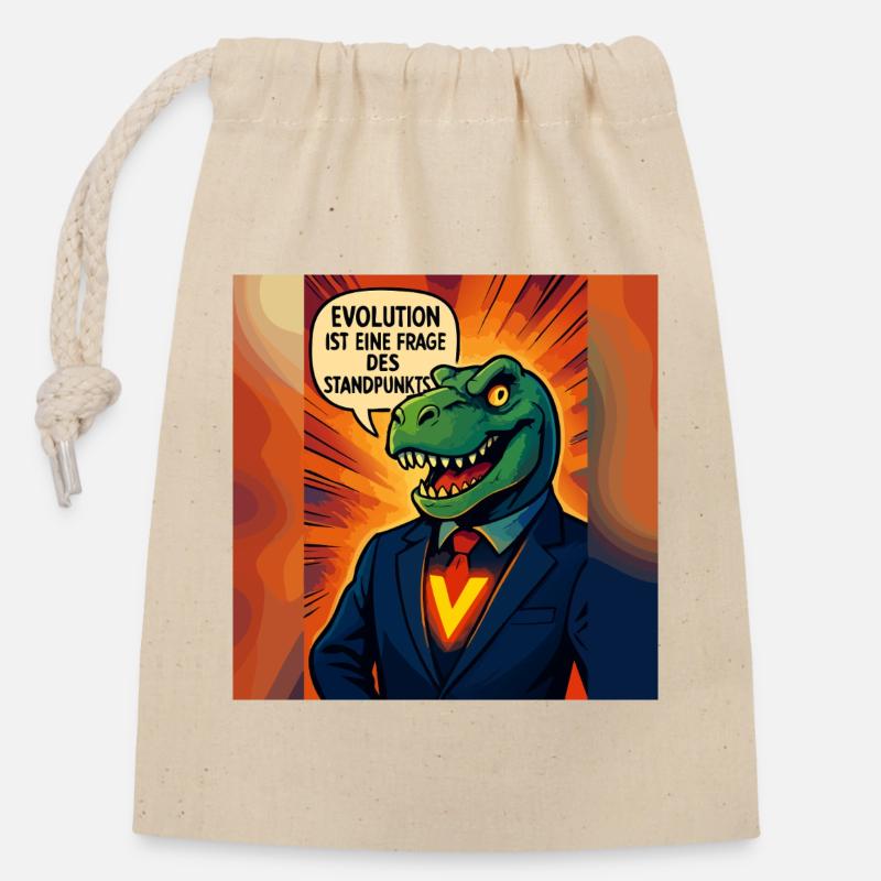 Dino en costume – l’évolution est une question d’opinion - Sac cadeau en coton avec cordon (14 x 20 cm) - nature