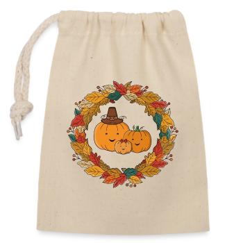 Herbstlicher Kürbis Familienkranz - Verschließbarer Geschenkbeutel aus Baumwolle (14x20cm) - Natur - Vorne