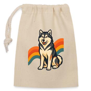 Alaskan Malamute Hund mit Regenbogenhintergrund - Verschließbarer Geschenkbeutel aus Baumwolle (14x20cm) - Natur - Vorne
