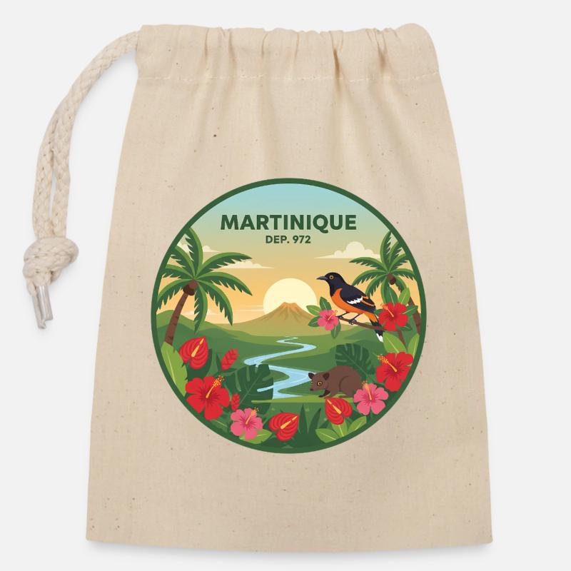 Martinique 972 - Sac cadeau en coton avec cordon (14 x 20 cm) - nature