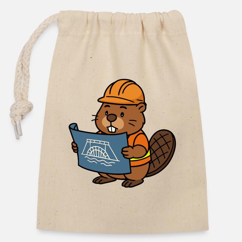 Beaver Construction Worker Bob Master Builder Plan Construction Dam - Closable cotton gift bag (14x20cm) - nature