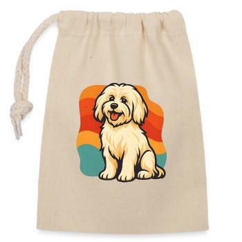 Chien havanais au design rétro - Sac cadeau en coton avec cordon (14 x 20 cm) - nature - Devant