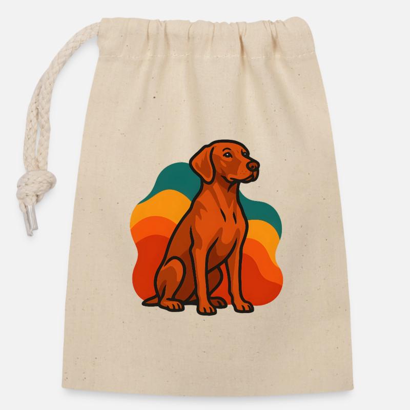 Vizsla Dog in Retro Palette - Closable cotton gift bag (14x20cm) - nature
