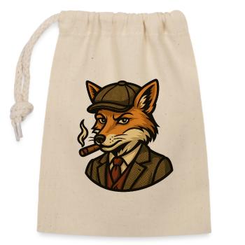 Fuchs mit Zigaretten - Vintage Style - Verschließbarer Geschenkbeutel aus Baumwolle (14x20cm) - Natur - Vorne
