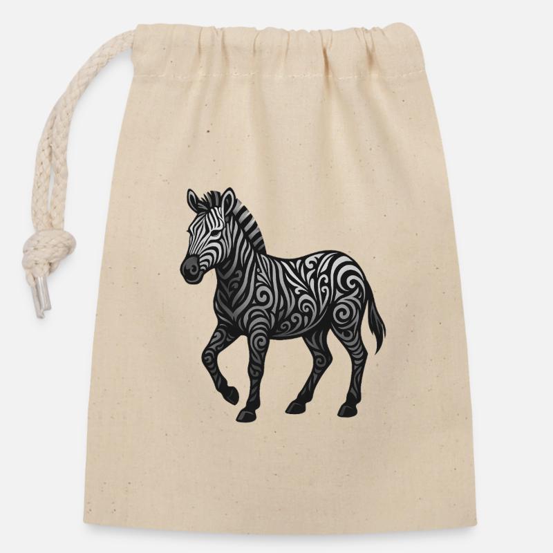 Zebra Ornament Tribalswirl Muster - Verschließbarer Geschenkbeutel aus Baumwolle (14x20cm) - Natur