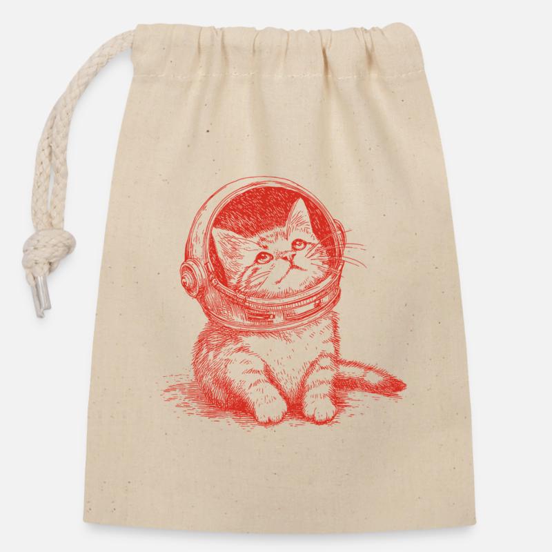 Astro Kitty - Sac cadeau en coton avec cordon (14 x 20 cm) - nature