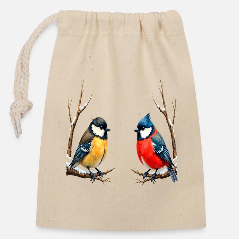 Zwillingssingvögel im Winter - Verschließbarer Geschenkbeutel aus Baumwolle (14x20cm) - Natur