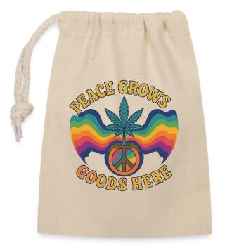 Peace Grows - Design hippie rétro avec feuille de chanvre et - Sac cadeau en coton avec cordon (14 x 20 cm) - nature - Devant