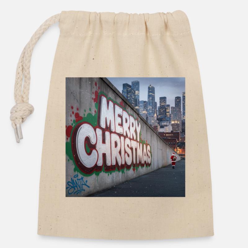 Urban Weihnachtsgraffiti von Santa - Verschließbarer Geschenkbeutel aus Baumwolle (14x20cm) - Natur