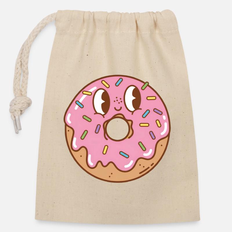 Beignet - Sac cadeau en coton avec cordon (14 x 20 cm) - nature