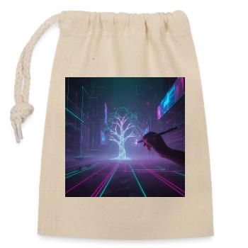 Dessin d’arbre cyberpunk - Sac cadeau en coton avec cordon (14 x 20 cm) - nature - Devant