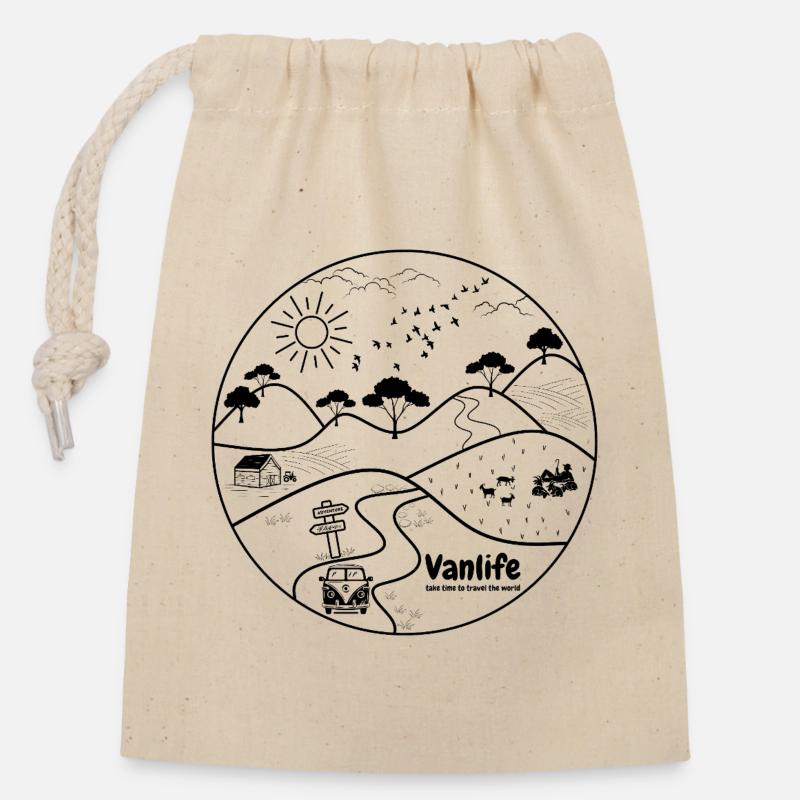 vanlife - Closable cotton gift bag (14x20cm) - nature