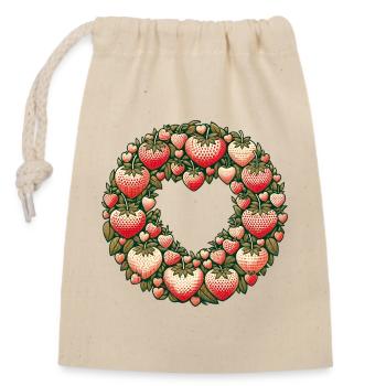 Strawberry Heart Wreath - Closable cotton gift bag (14x20cm) - nature - Front