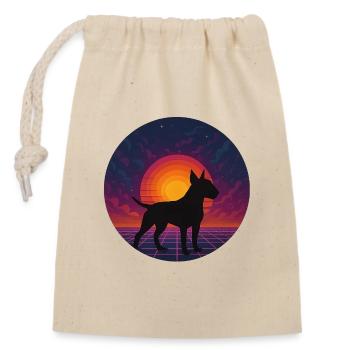 Neon-Sonnenuntergangs-Hund-Silhouette - Verschließbarer Geschenkbeutel aus Baumwolle (14x20cm) - Natur - Vorne