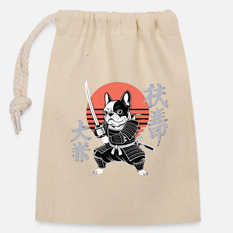 Samurai Bulldogge in der Herbstsonne - Verschließbarer Geschenkbeutel aus Baumwolle (14x20cm) - Natur
