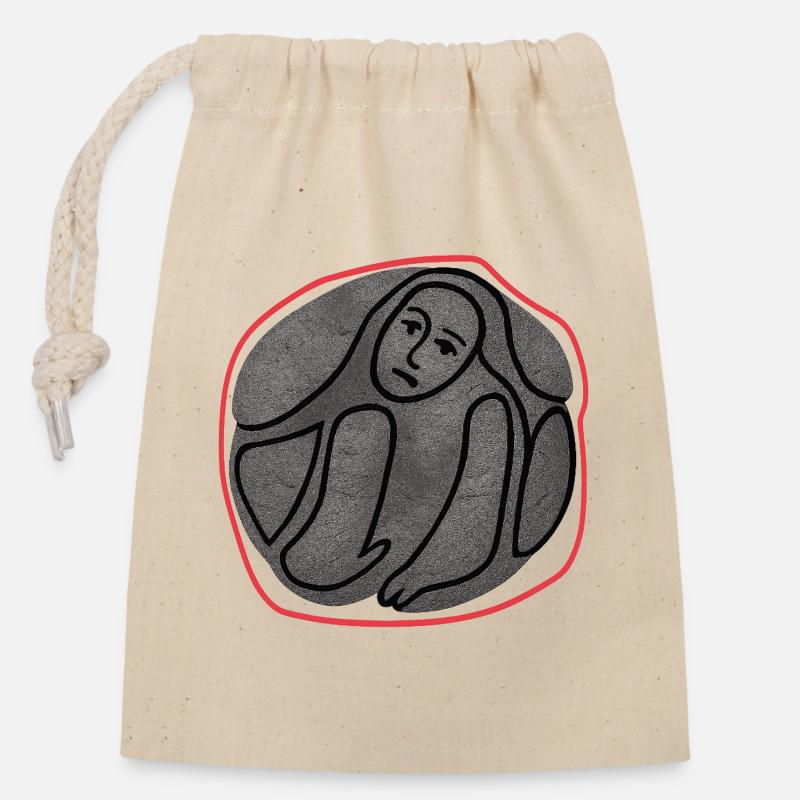 Melancholic creature in a circle - Closable cotton gift bag (14x20cm) - nature