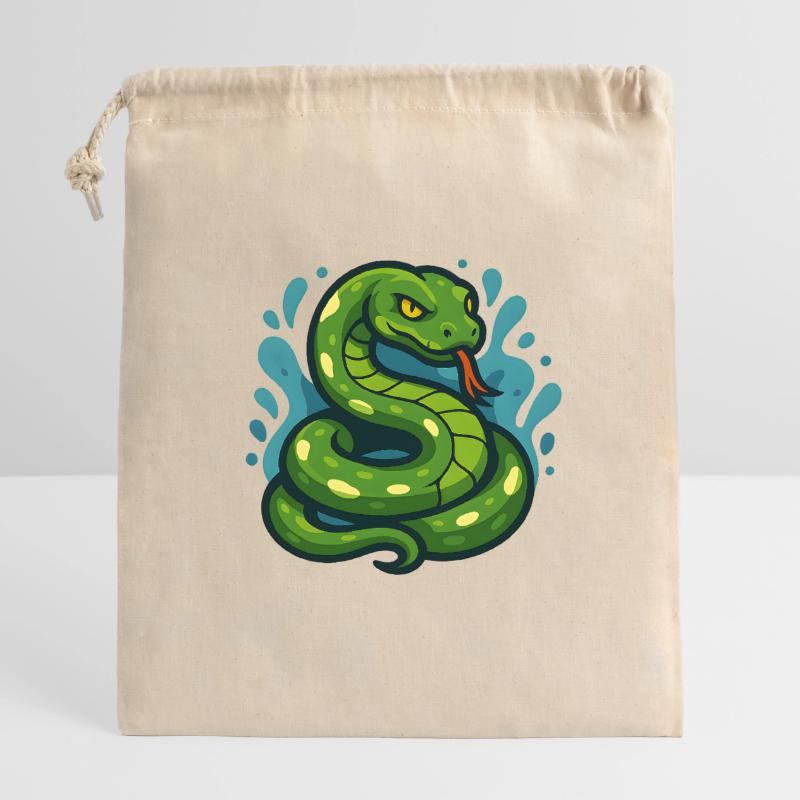 Green Tree Python Snake in Wave Closable cotton gift bag (14x20cm)