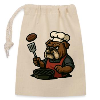 Bulldog Grill Master Flipping Steak Cartoon Kunst - Verschließbarer Geschenkbeutel aus Baumwolle (14x20cm) - Natur - Vorne