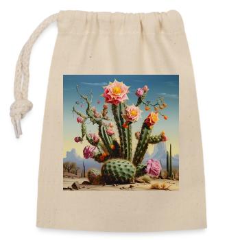 Desert cactus with rose blossom - Closable cotton gift bag (14x20cm) - nature - Front