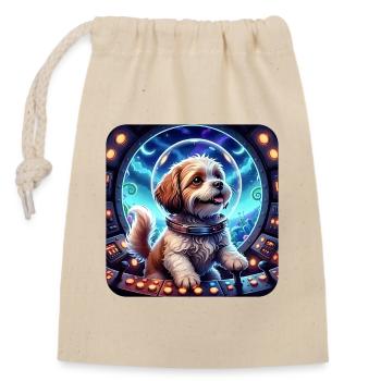 Petit Cosmique dans la capsule spatiale - Sac cadeau en coton avec cordon (14 x 20 cm) - nature - Devant