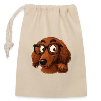 Personnage de dessin animé Chien à Lunettes - Sac cadeau en coton avec cordon (14 x 20 cm) - nature - Devant