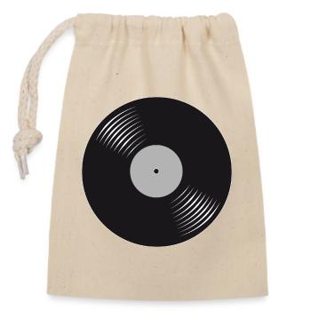 Disque vinyle noir stylisé - Sac cadeau en coton avec cordon (14 x 20 cm) - nature - Devant