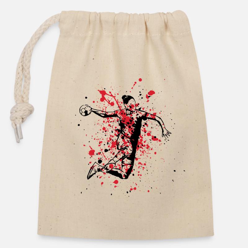 Handballspieler Rot Schwarz - Verschließbarer Geschenkbeutel aus Baumwolle (14x20cm) - Natur