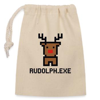 Rudolph.exe Pixel Rentier - Verschließbarer Geschenkbeutel aus Baumwolle (14x20cm) - Natur - Vorne