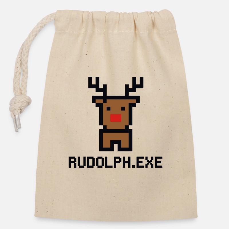 Rudolph.exe Pixel Rentier - Verschließbarer Geschenkbeutel aus Baumwolle (14x20cm) - Natur