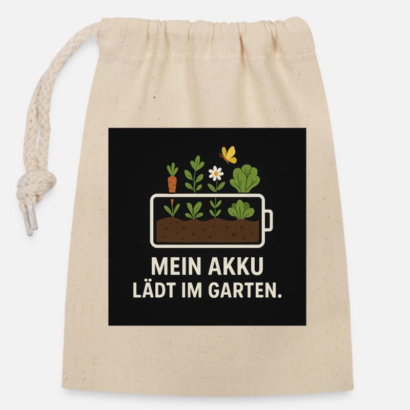 Mein Akku lädt im Garten - Verschließbarer Geschenkbeutel aus Baumwolle (14x20cm) - Natur