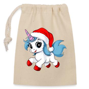 Noël des licornes - Sac cadeau en coton avec cordon (14 x 20 cm) - nature - Devant