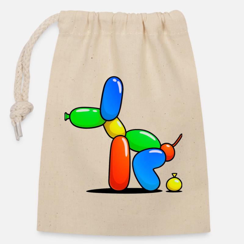 Chien Ballon - Sac cadeau en coton avec cordon (14 x 20 cm) - nature