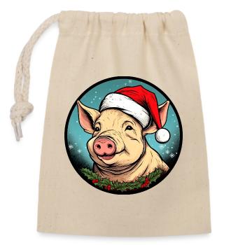 Ferkel Weihnachten - Verschließbarer Geschenkbeutel aus Baumwolle (14x20cm) - Natur - Vorne