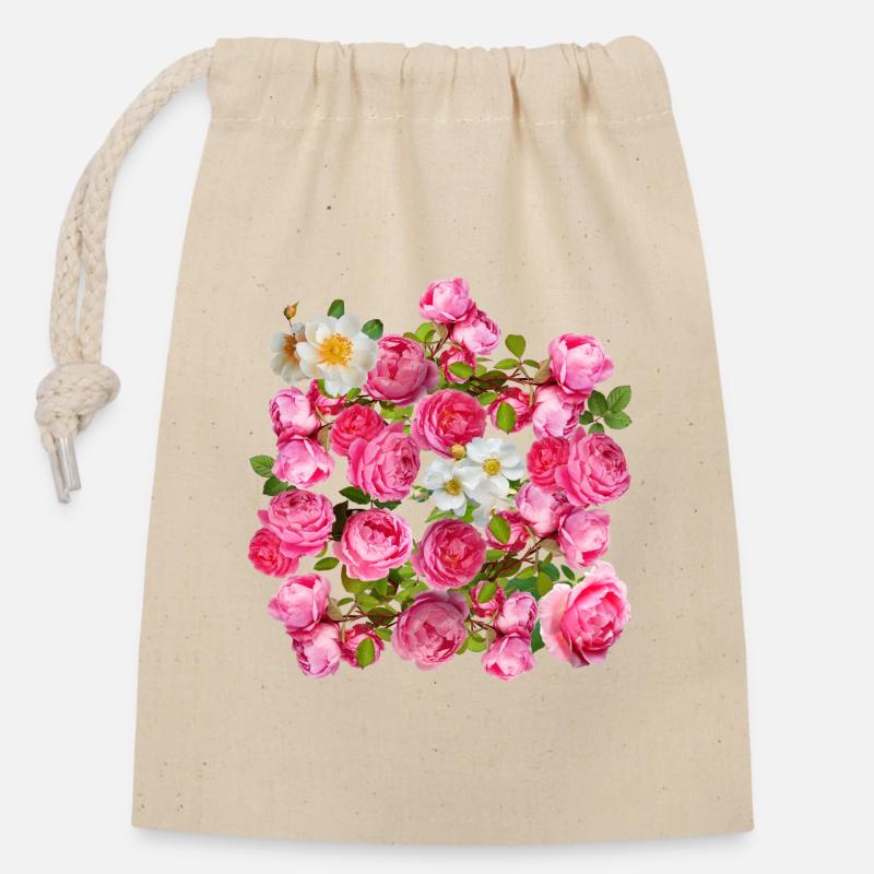 Magie de la fleur mélange rose et rose - Sac cadeau en coton avec cordon (14 x 20 cm) - nature