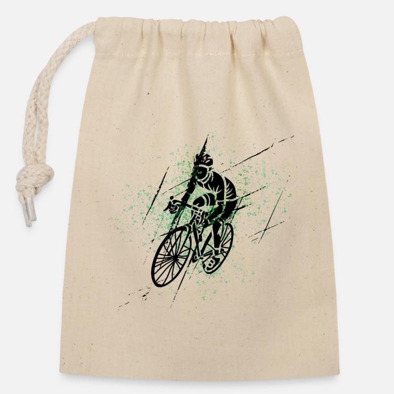 Green Spray Cyclist - Closable cotton gift bag (14x20cm) - nature