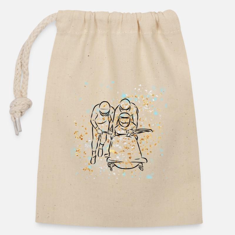 Golden blue bobsleigh - Closable cotton gift bag (14x20cm) - nature
