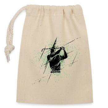 Golfer-Silhouette mit Grünflecken - Verschließbarer Geschenkbeutel aus Baumwolle (14x20cm) - Natur - Vorne
