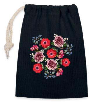Wunderschönes Arrangement roter Rosen - Verschließbarer Geschenkbeutel aus Baumwolle (14x20cm) - Navy - Vorne