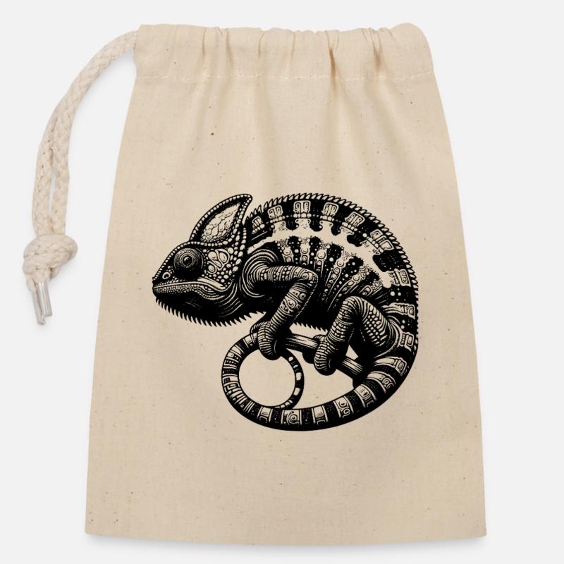 Caméléon mignon en mode camouflage - Sac cadeau en coton avec cordon (14 x 20 cm) - nature