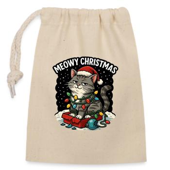 Meowy Christmas Cat - Closable cotton gift bag (14x20cm) - nature - Front