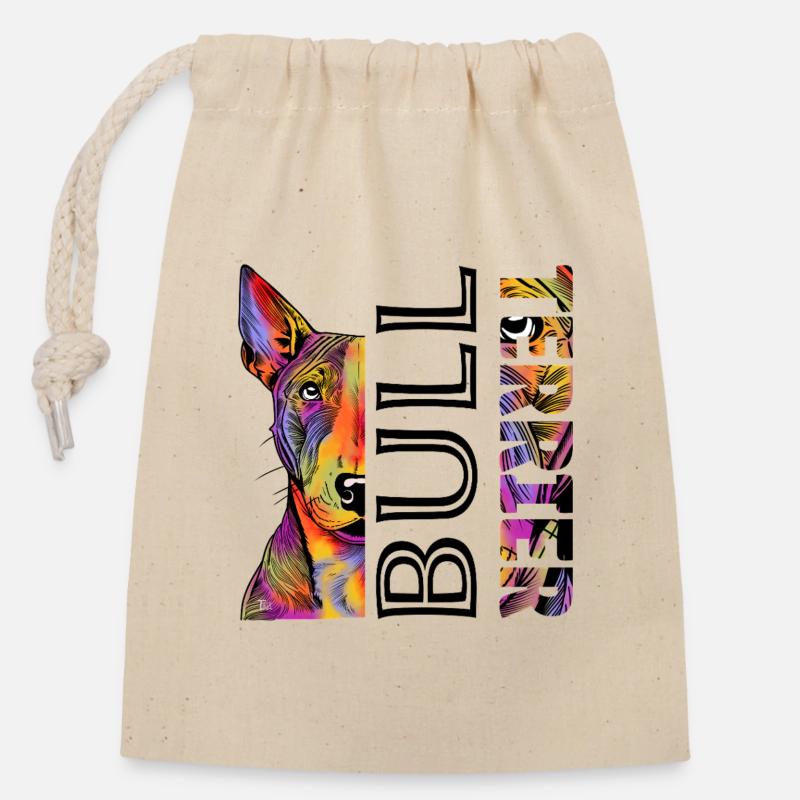 Farbenfroher Bull Terrier - Verschließbarer Geschenkbeutel aus Baumwolle (14x20cm) - Natur